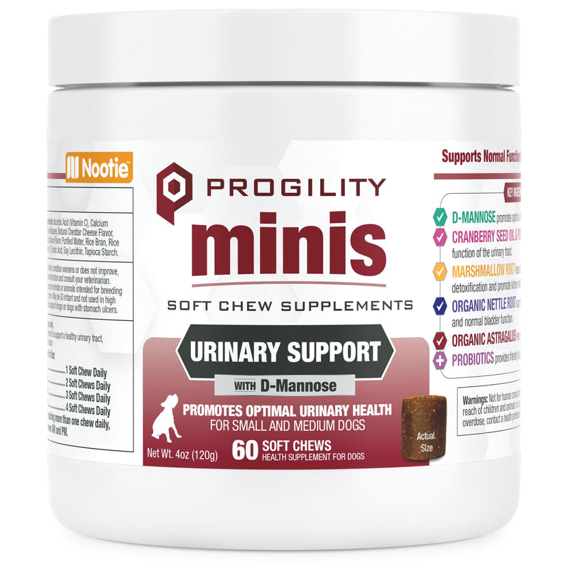 Nootie Progility Mini Urinary Support Supplement for Dogs, Bladder Support and Urinary Tract Support for Dogs with Cranberry and D-Mannose, 60 Soft Chews per Container Mini Urinary Support Chews (1-30lbs)