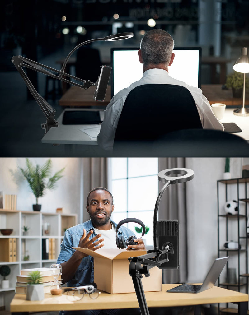 QWORK Universal Desk C-Clamp with 1/2" Thread Hole, 4 Pack Adjustable Metal Mounting Table Clamp, Desk Light Clamp Mount Holder for Swing Arm Magnifying Desk Lamp Microphone Camera