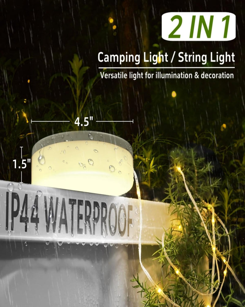 Solar Camping String Lights, 32.8 FT Fairy String Light, 4 in 1 Portable Waterproof Camp Lamp with 8 Lighting Modes, Hanging Rechargeable Tent Lantern for Christmas Decorations Patio Party Essentials