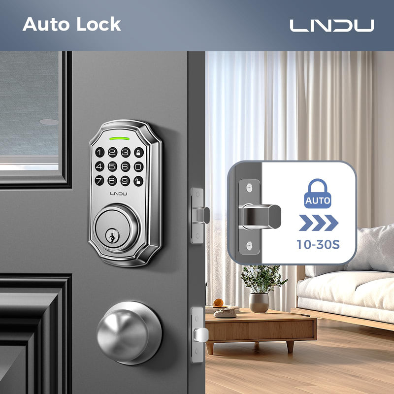Keyless Entry Door Lock Deadbolt with Handle Set: 100 Code Front, Keypad with Handle, Electronic Keypad Deadbolt with 2 Knob, One Touch Lock, Auto Lock Easy to Install