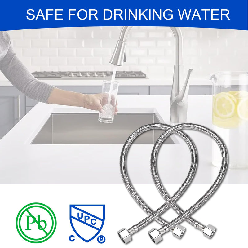 Universal Flexible Faucet Hose Connector, 24-Inch x 3/8" Comp x 1/2" FIP, Premium Braided Stainless Steel Faucet Water Supply Line for Kitchen Bathroom Sink Faucet (2-Pack) 24 Inch