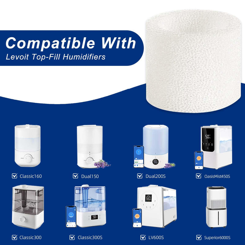 Top-Fill Humidifier Replacement Filter Compatible with Levoit Dual150 Dual200S Classic160 Classic300(S) LV600S LV600HH OasisMist450S OasisMist600S Superior 6000S - 10 Filters and 2 Clean Fish 10 Spong Filters + 2 Cleaning Fish
