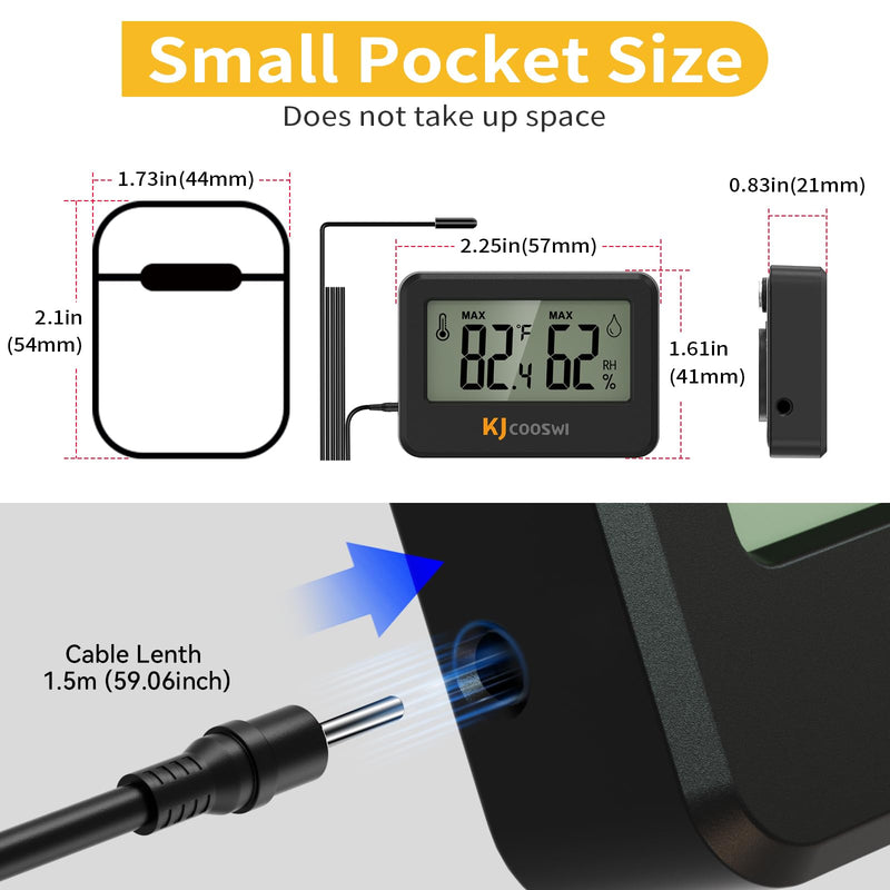 4PCS Mini Digital Hygrometer and Thermometer Reptile Thermometer with Extend Probe (Only Temperature) Indoor Temp and Humidity Meter with Magnet with probe