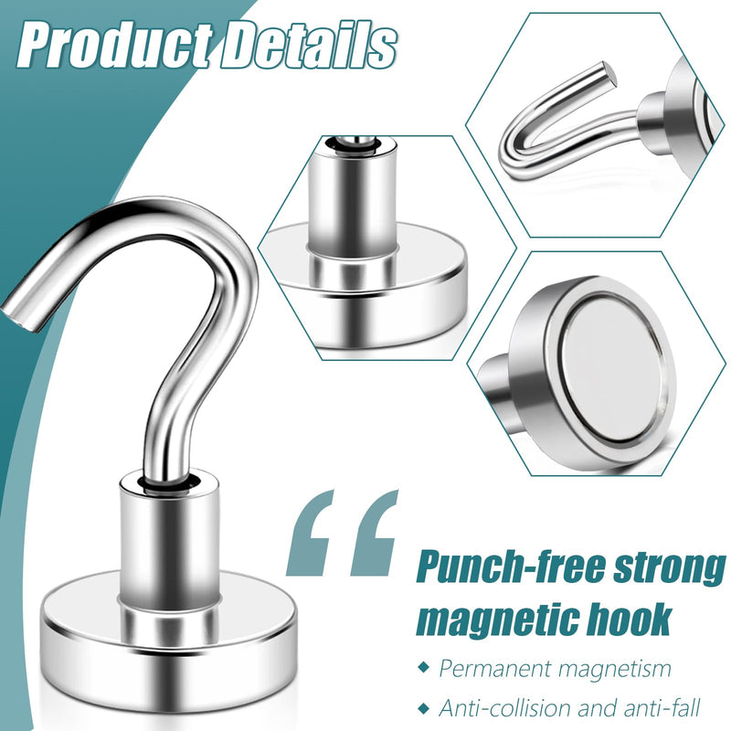 32 Pack Magnetic Hooks Heavy Duty, 25 lbs Strong Magnet Hooks for Cruise Refrigerator, Neodymium Magnets with Hooks for Grill Hanging Kitchen Tool Storage 16mm_32pcs