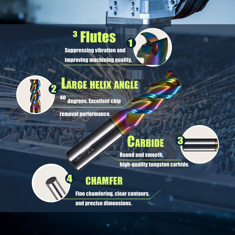 3-Flute Carbide Square Nose End Mill Set - 1/4", Ideal for Milling Aluminum, Copper, Magnesium Alloys,etc. DLC Coating for Professional Results, Perfect for Pro and DIY Projects (5Pcs, 1/4) 1/4 in 5