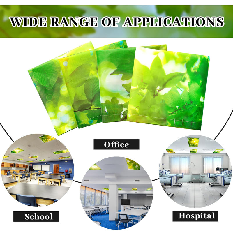 ROCEEI Pack of 4 Fluorescent Light Covers for Ceiling Lights, 4 x 2 ft, Magnetic Light Covers Classroom Light Filters Drop Fluorescent Light Shade Panel for Office Home School (Fresh Leaves) Fresh Leaves