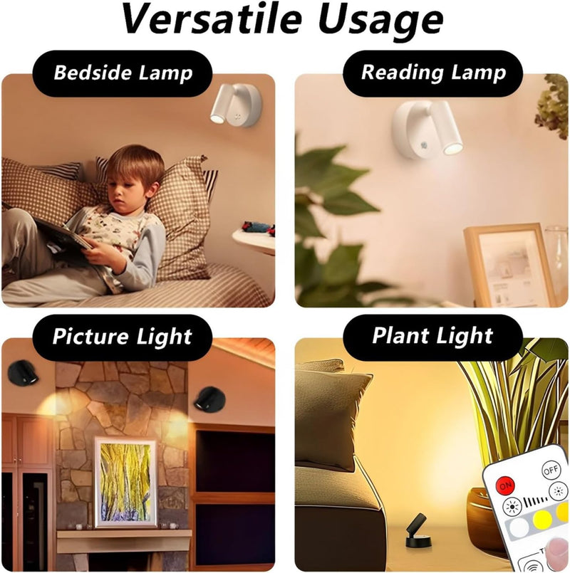 LEASTYLE Wireless Spot Lights Battery Operated Picture Lights Mini Accent Lights Indoor Dimmable LED Spotlight with Remote Stick on Anywhere Rotatable Wall Light(2 Pack)