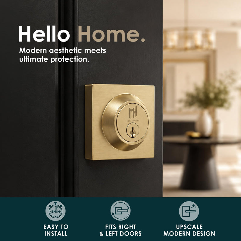 Mega Handles - Glamor I Entry Deadbolt Lock - Heavy Duty Round Locking for Left or Right-Handed Doors - Interior/Exterior - Satin Brass 1