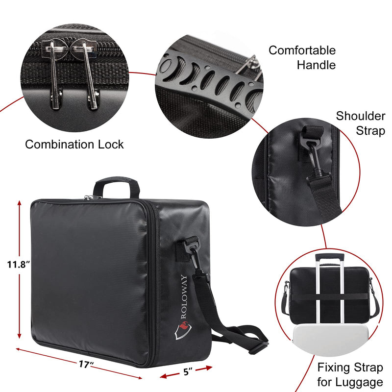 ROLOWAY Fireproof Document Bag with Lock (17 x 11.8 x 5 inch), Important Document Storage Bag with Multi-Layer File Organizers (Black) X-Large Black