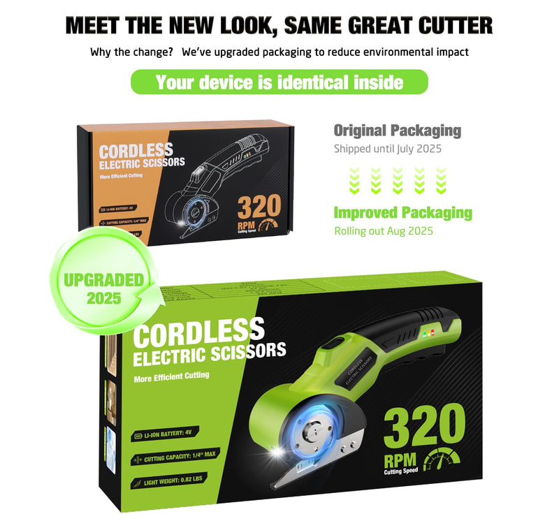 Cordless Electric Scissors,4V Rechargeable Cardboard Cutter Heavy Duty Scissor with Safety Lock & LED Light for Box Carpet Plastic Fabric(Green)