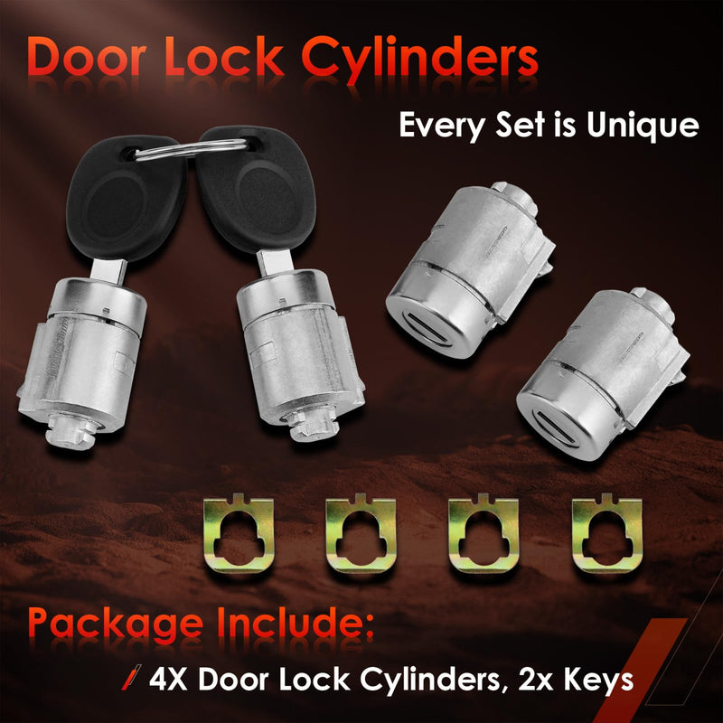 Door Lock Cylinders with 2 Keys, Compatible with 2001-2007 Chevy Express 1500/2500/3500 Van, Replace OE#: 706591 X4, 598007 X2