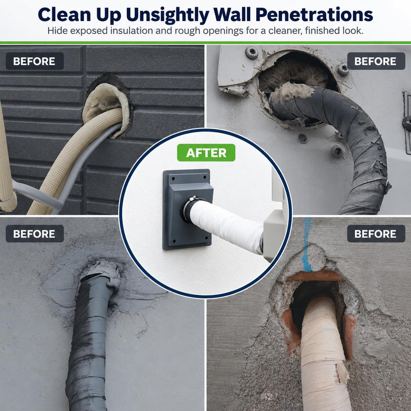 HVAC Wall Penetration Cover & Line-Set Cover Kit, AC Line-Set Insulation Protector, Easy Install Split Cover Wall Sleeve, Outlet Retrofit for Indoor & Outdoor Air Conditioner Systems (Grey) Gray