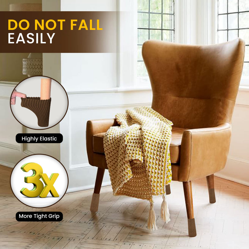 16 Pcs Brown Premium Chair Leg Socks Protectors for Hardwood Floors - Do not Easily Fall Off - Very Easy to Put on - Fits All Leg Shapes - High Elastic Bar Stool Leg Covers - Furniture Pads 16 Pcs