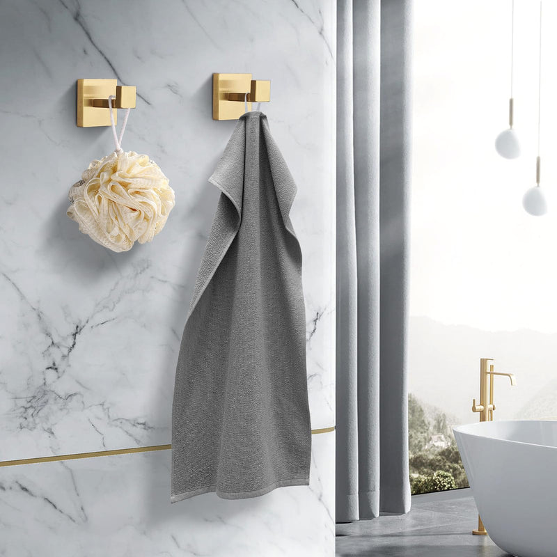 Towel Hooks Robe Hook Coat Hook Stainless Steel Heavy Duty Bathrooms Square Hooks Wall Mounted for Bathroom Kitchen Bedroom Brushed Gold 2 Pack