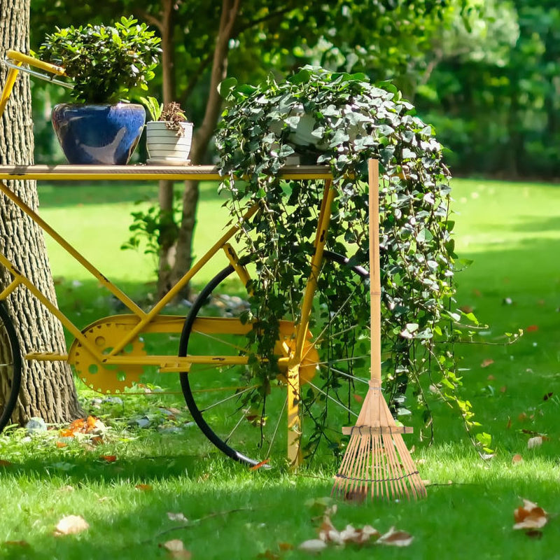 Bamboo Rake for Leaves Garden Hand Rake Lightweight 23.4 Inch Wooden Handle Lawn for Soil Loosening Gardening and Yard Care | for Leaves Soil Spreading Lawn Care Yard Tool for Landscaping 23.38x6.68X1.57In