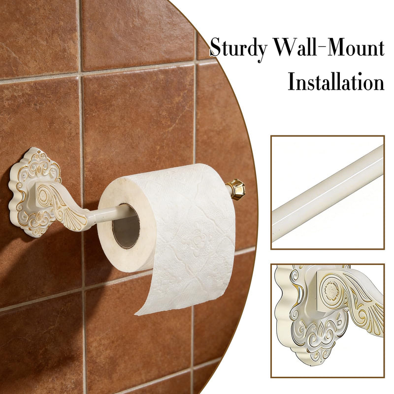2 Pcs Antique White Toilet Paper Holder Towel Ring, Towel Rings for Bathroom Wall Wall Mount Sturdy Punch-Install Retro Vintage Bathroom Hardware