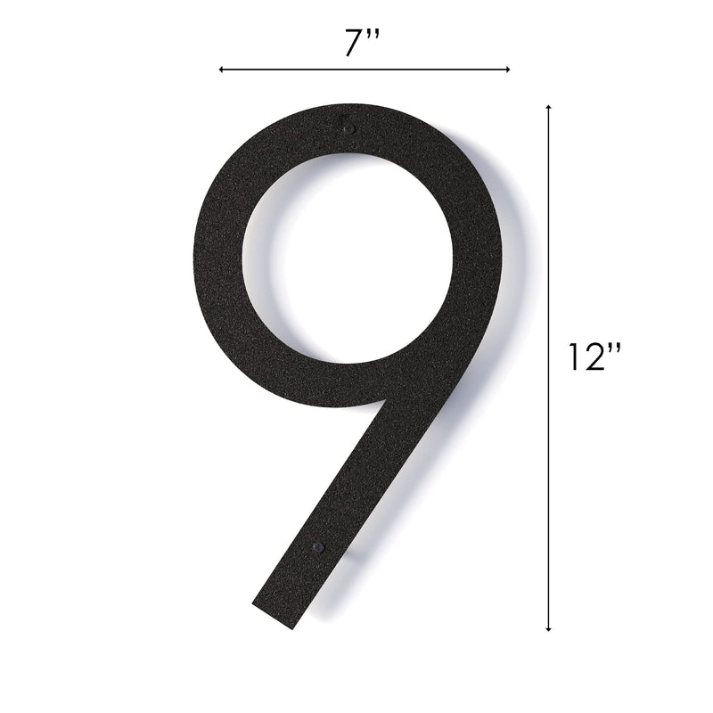 12 Inch Modern Floating House Numbers for Outside | Large Metal House Numbers for Outdoors | Black Coated Rust-Proof Home Address Numbers/Plaques | Metal Numbers 9