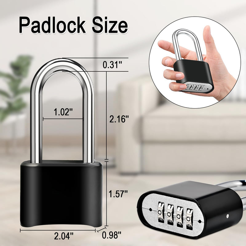 2pcs Combination Lock, 4-Digit Heavy Duty Combo Lock, Combination Padlock Outdoor Waterproof Gate Locks for Outdoor Fence, Locker, Sheds, Gym, Gate Hasps (2pcs, Long Shackle) 2pcs-Smooth