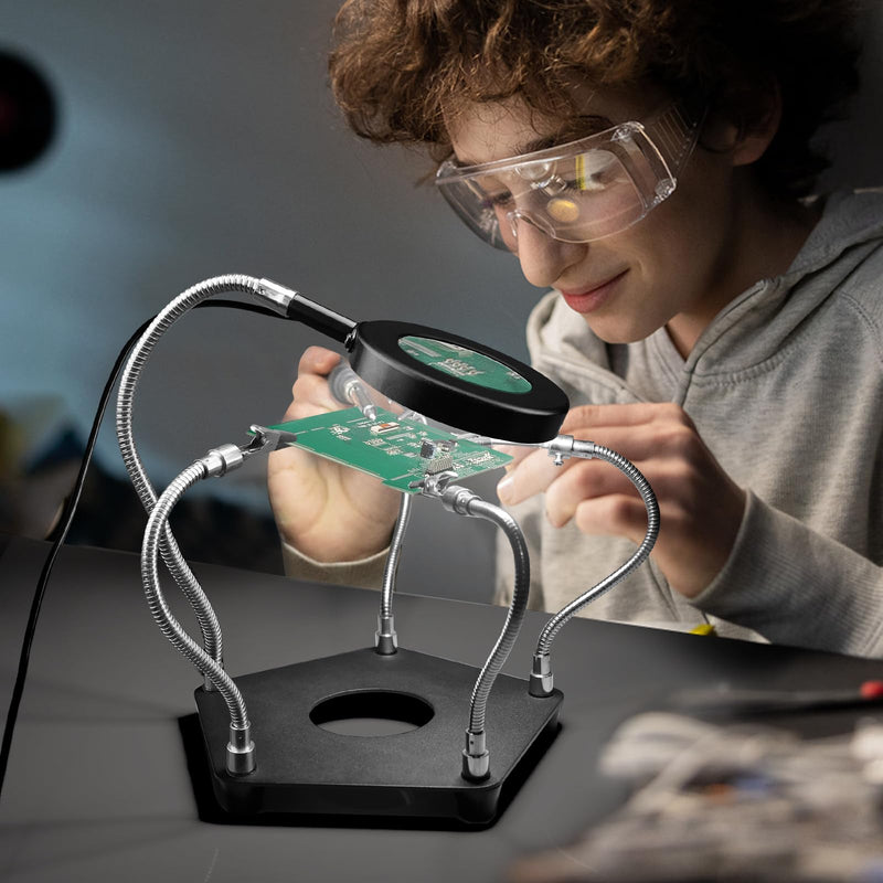 Lytool Helping Hands Soldering Station with 3X Magnifying Glass Dimmable LED, Flexible Helping Hands Soldering with 4 Flexible Arms for Welding Repair Hobby DIY With light