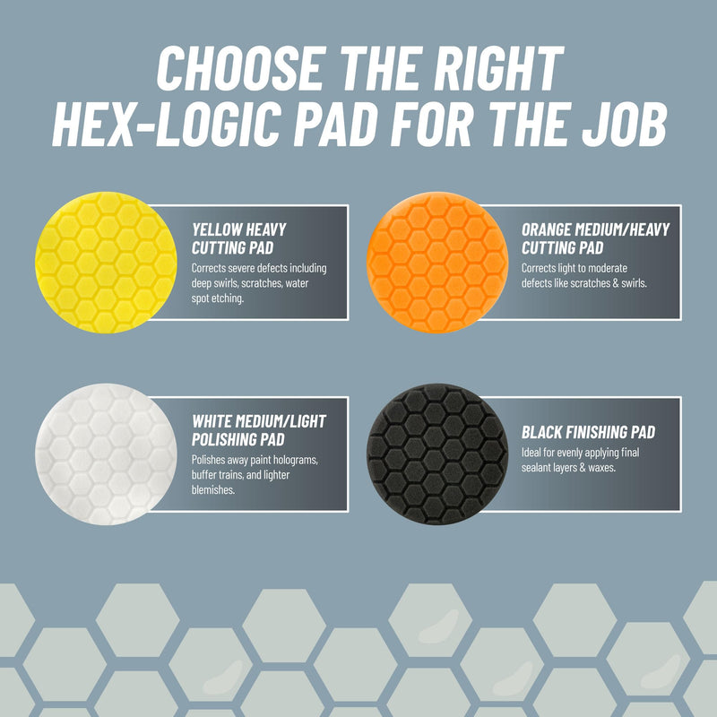 Chemical Guys Hex-Logic 5.5" Quantum Buffing Pad, Yellow 2 Pack - Medium-Heavy Cutting for Paint Correction for Automotive Detailing and Car Care - BUFX111HEX502