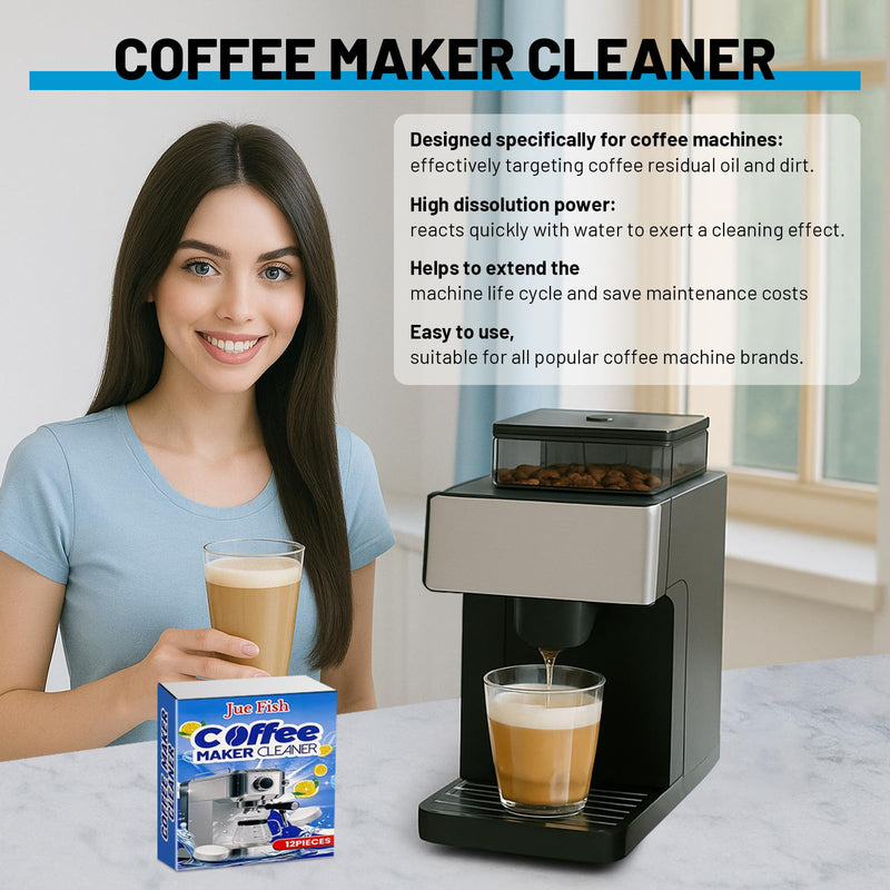 Coffee Machine Cleaner Descaler Tablets - 12 Count, Descaling & Deodorizing for All Coffee Makers, Deep Cleans, Non-Toxic