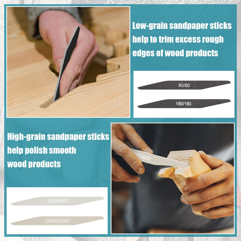 Honoson 20 Pcs Sanding Sticks for Plastic Models Polishing Sticks Assorted Metal and Wood Sanding Tools Accessory for Model Craft Amateur Beginner (Low Grits and High Grits,Double Angle Shape) Double Angle Shape Low Grits and High Grits