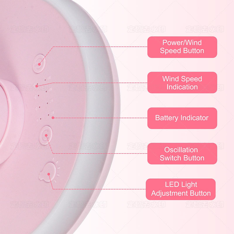 Small Desk Fan With Night Light, Auto Oscillating Table Fan With 3000mAh Rechargeable Battery, USB Personal Fan With 4 Speeds Wind, Adjustable Fan For Home, Office Bedroom, Camping (pink) pink