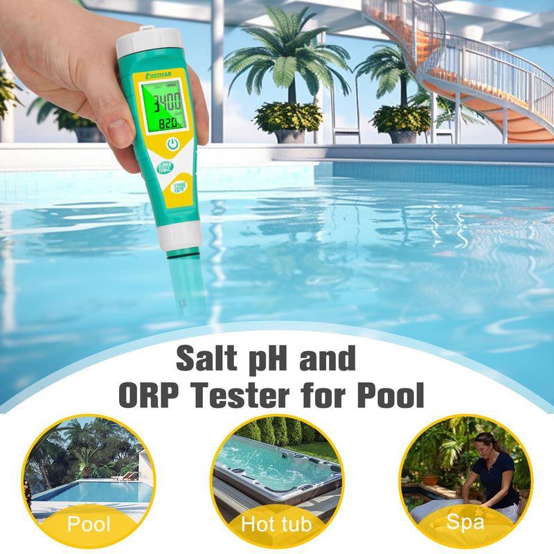 Pool Salt pH Tester Upgrade pH and ORP Meter Accurate Consistent Pool Water for pH, Salinity, ORP, TDS, EC, Temp Tester pH PPM and EC Tester for Hydroponics, Aquariums, Pool, Spa