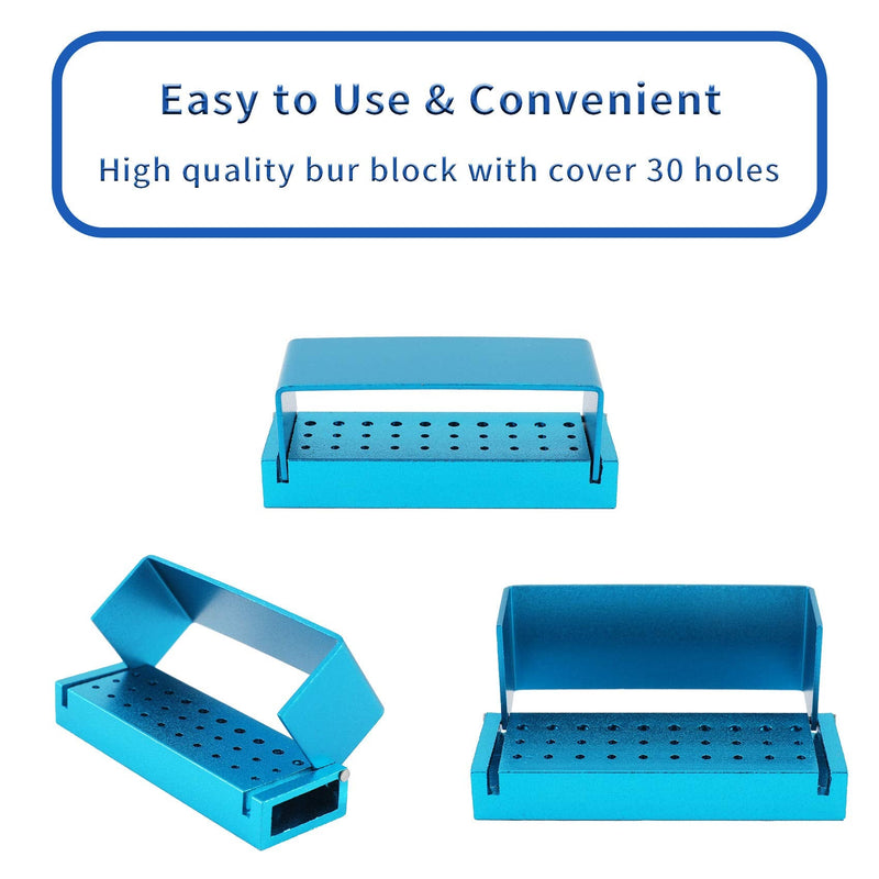 30 Holes Dental Disinfection Burs Holder Station, Bur Block Organizer with Cover Autoclavable Opening Box Case Aluminum for Lab, Dentist Tool - Blue - 12 Months Warranty