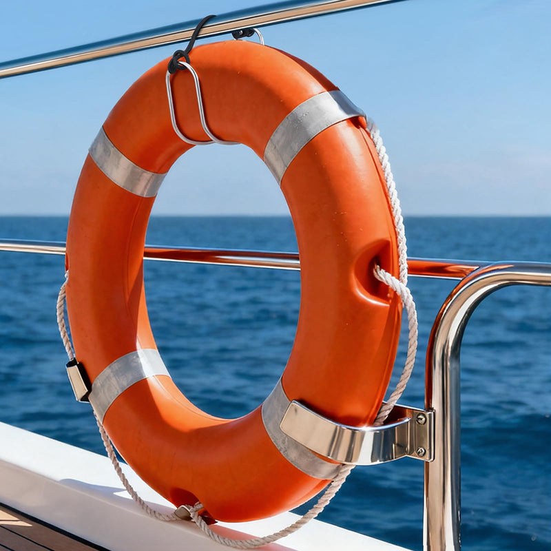 2 Pcs Life Buoy Holder, Stainless Steel Horseshoe Bracket Lifebuoy Preserver Ring Holder with Plastic Base for Standard Boat Marine