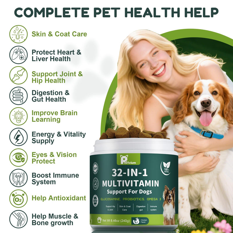 Dog Multivitamin Chewable with Glucosamine & MSM, Omegas 3 & 6, Probiotics, Dog Vitamins and Supplements for Hip & Joint Health, Skin & Coat, Immune Boost & Overall Health 120 Soft Chews