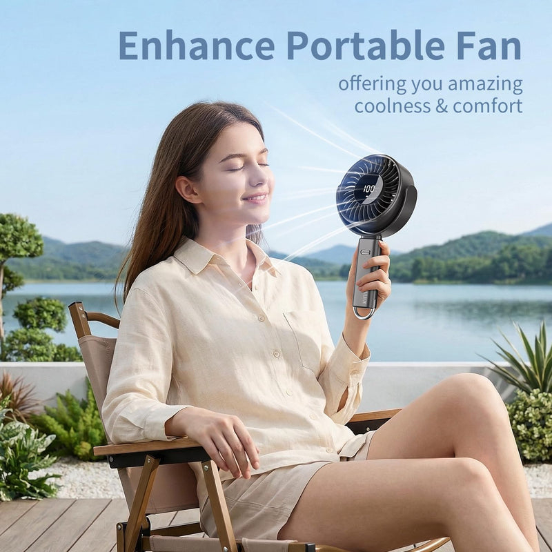 6-Inch Large Handheld Fan, 6000mAh Battery Portable Fan with 100 Speed Levels, Strong Airflow Personal Fan, 5-30 Hours Working Time, 135° Foldable for Travel, Outdoor, Office (Black) Black