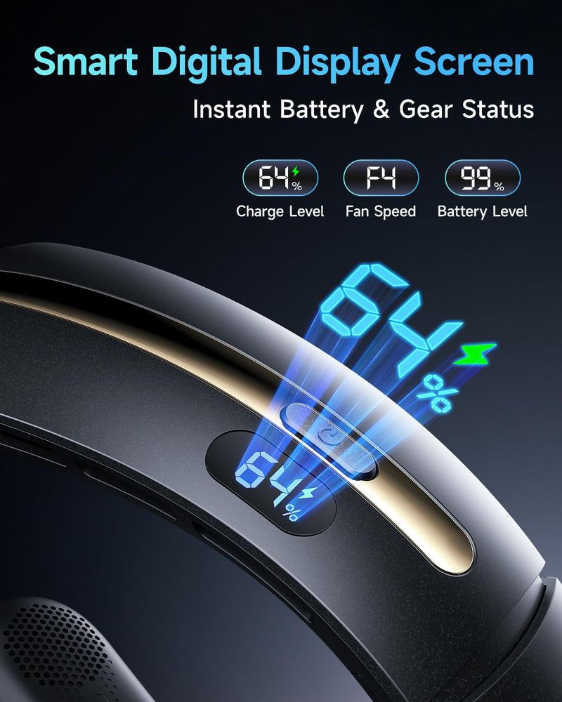 SWEETFULL Neck Fan, 3 Turbo Portable Fans with Neck Support, 4 Speed & LED Display, 5200mAh Rechargeable Personal Fan, Hand-Free Wearable Bladeless Cooler, Gift for Travel Birthday, Men, Women (Black) Black
