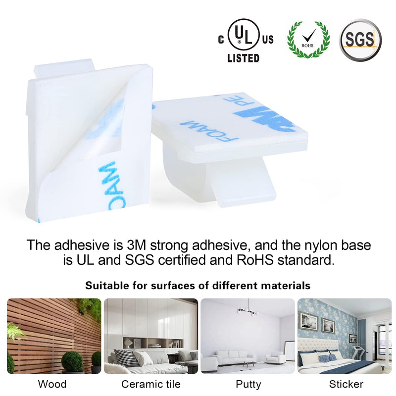 XHF 5/8” Adhesive Cord Clips White 60pcs, Cable Management Staples for Under Desk, Car, Wall, TV, PC, Ethernet 5/8"-60PCS