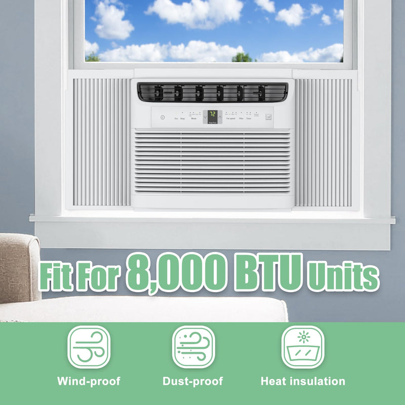 Window AC Side Panels with Frame Set,Air Conditioner Accordion Filler Curtain Replacement for Window AC Units,Fits Most 8,000 BTU Units,White,2 Pack Fits Most 8,000 Btu Units,white