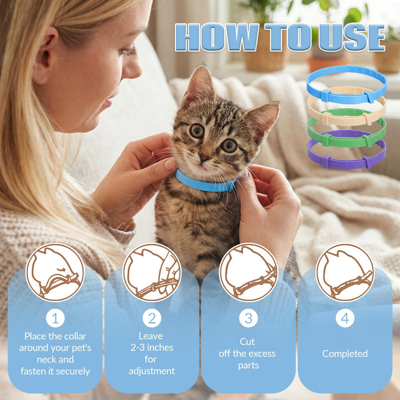 Tudomro 4 Pack Pheromone Calming Collar for Cats, Adjustable Breakaway Cat Anxiety Relief Collar, Natural Pheromone Stress Reduction, Water Resistant for Indoor Use, Moving & Travel