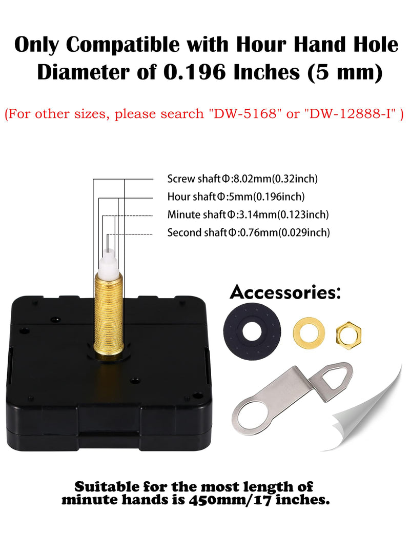 Revolutionizing Long Shaft Clock Mechanism Repair: The DW-1688 Series Quartz Movement, Your Solution to a High-Torque, Battery-Operated, Silent Sweeping Clock(32mm, no Clock Hands) Total Shaft Length: 32mm (1-1/4 inch)