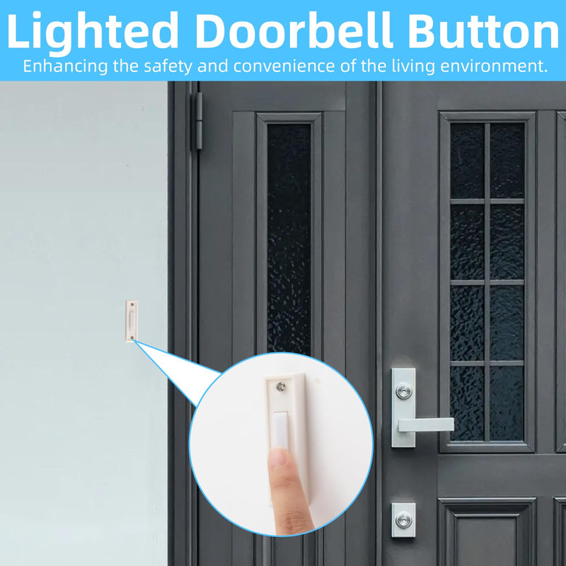 Lighted Doorbell Button, 2Pack Wired Door Bell Push Buttons LED Door Chime, Wall Mounted Doorbell Switch Garage Doorbell Button Door Bell Switch for Most Door Bell Chimes White Light