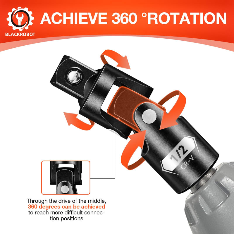 Universal Joint Set 3PCS, 1/2" 3/8" 1/4" Drive Socket Adapter Set, Premium CR-V Steel Swivel Socket Set, Access Fasteners at Any Angle 3PCS Universal Joint Set