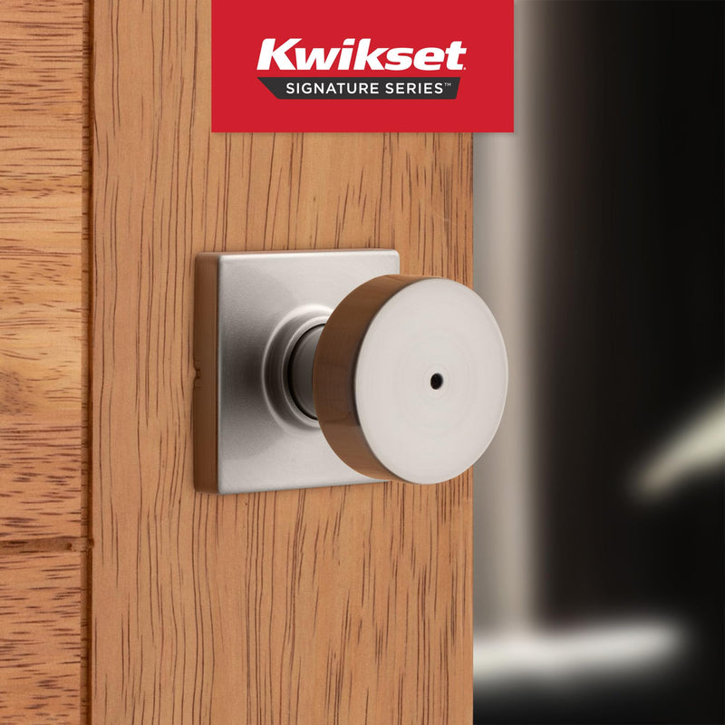 Kwikset Pismo Interior Privacy Door Knob with Lock, Door Handle For Bathroom and Bedroom, Satin Nickel Keyless Turn Lock Doorknob, with Microban Protection 1 Pack