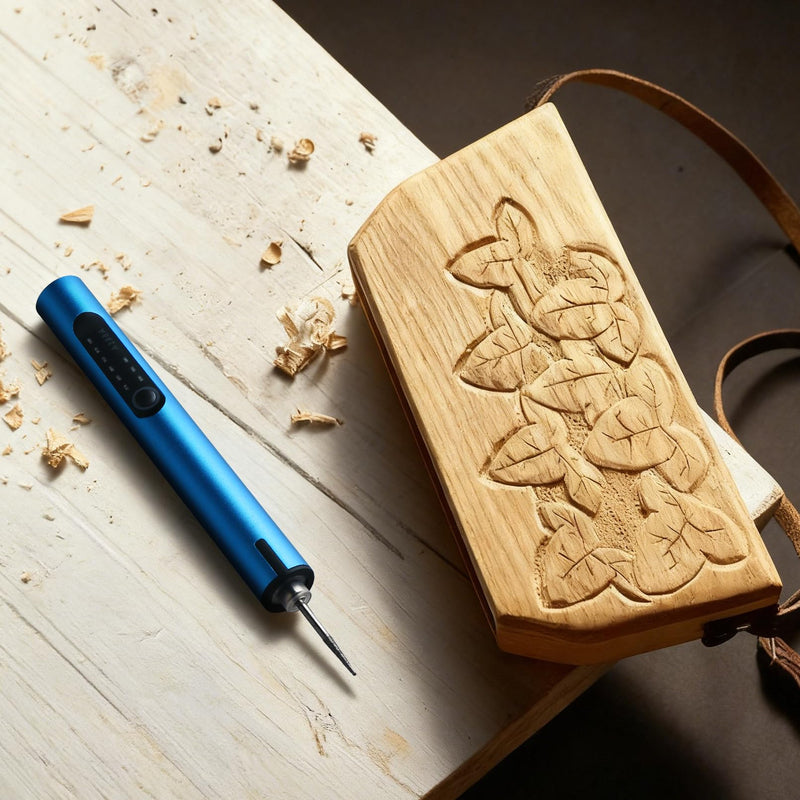 Mini Cordless Electric Engraving Pen with 30 Carving & 2 Drilling & 1 Tungsten Carbide Grinding Rotary Bits for DIY Crafts, USB LED Light 3-Speed Tool Kit for Metal, Wood, Glass, Plastic (Blue) Blue
