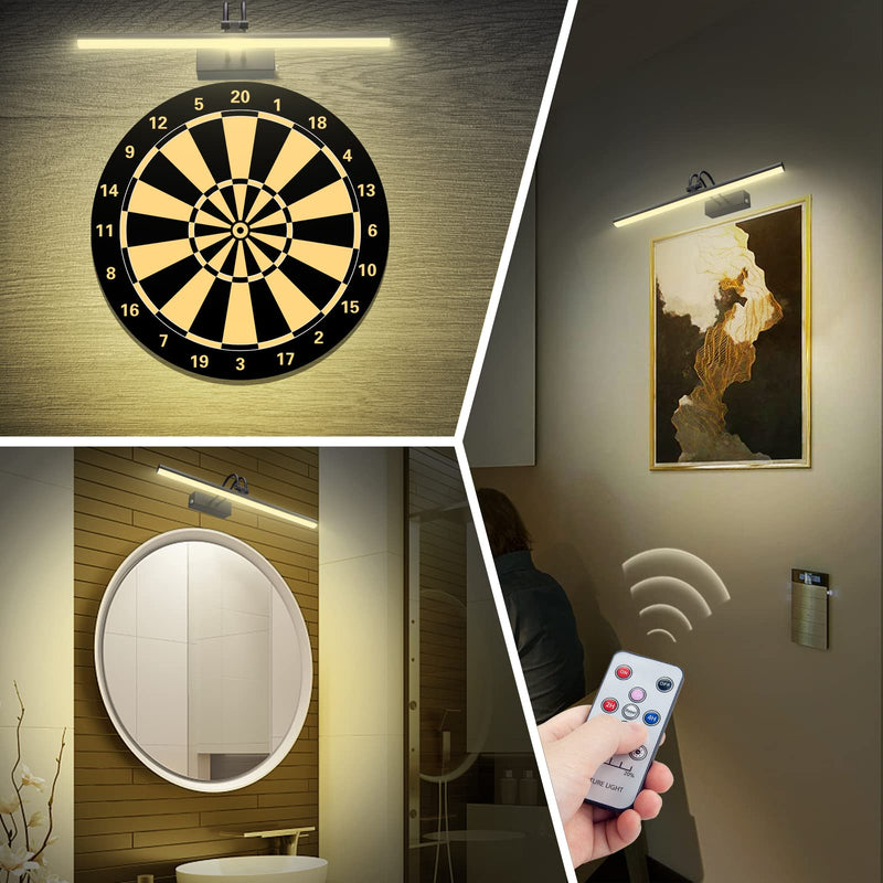 Picture Light,16in Battery Operated Art Lights for Paintings,Remote Control Display Light with Timer and Dimmable for Accent Photo,Frame,Portrait,Dartboard-Black 16inch Black