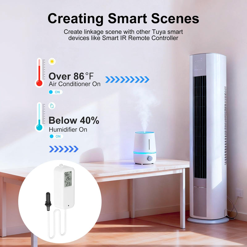eMylo WiFi Refrigerator Thermometer Hygrometer Sensor, Wireless Freezer Temperature Humidity Monitor with App Alert, Free Data Storage Export, Dual Detection for Home Kitchen Fridge Aquarium Tub