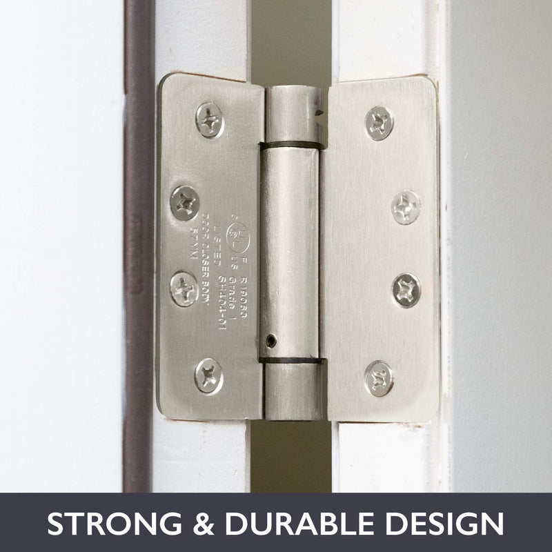 Ilyapa Self Closing Door Hinges, 2 Pack, Satin Nickel Mortise Spring Hinge - 4 x 4 Inch Interior Spring for Doors with 1/4" Radius Corners 4 x 4 Inches - 1/4" Radius