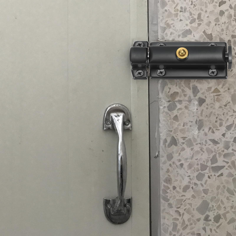 MECCANIXITY Spring Loaded Latch Pin 5.67 x 1.18 Inch Door Safety Slide Lock with Button Internal Door Bolt Latch Sliding Lock Barrel Bolt with Screws Furniture Cabinet Black, Pack of 2 5.67x1.18Inch