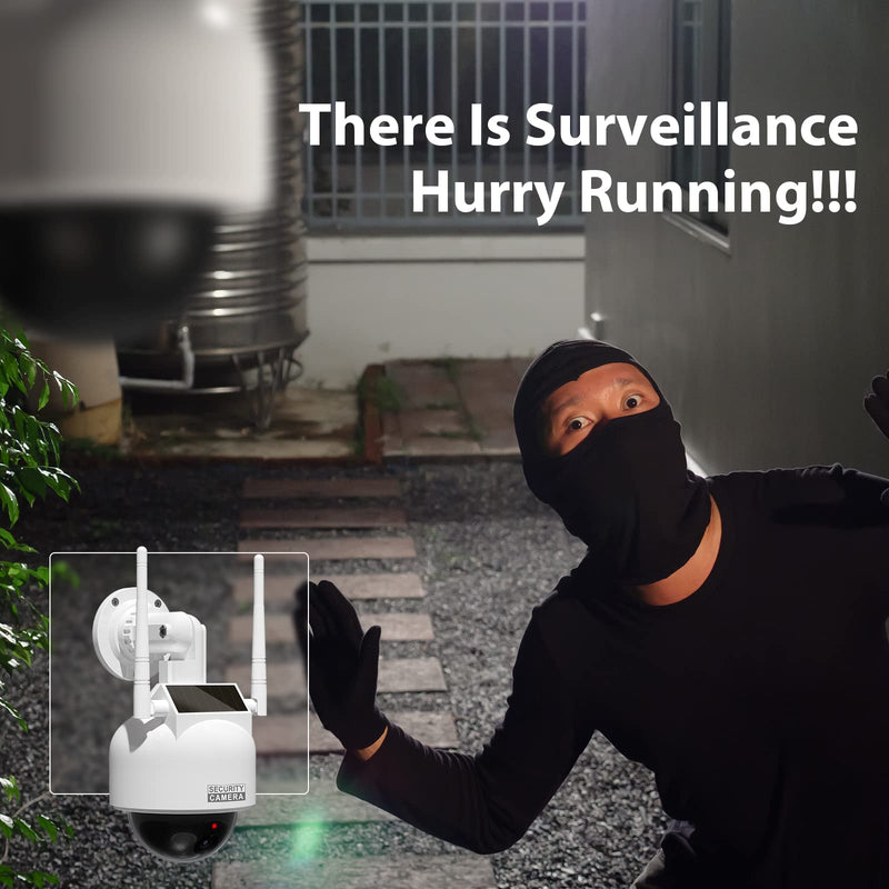 BNT Solar Dummy Fake Camera Security Outdoor, Solar Powered Simulated Surveillance Cameras with 1 Flashing Red LED Light/CCTV Sticker, Fake Dome Camera for Home.(Battery not Included) white 1pack