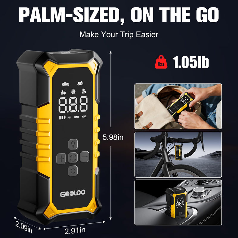 GOOLOO A6 Gear 160 PSI & 7500mAh Tire Inflator Portable Air Compressor Yellow