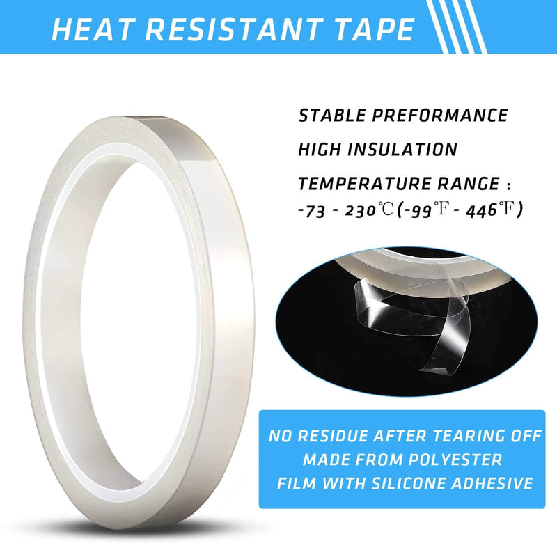 2 Pieces 108 ft Clear Heat Tape for Sublimation Heat Press Tape Heat Transfer Tape High Resistant Temperature Tape Thermal Tape for Electronics Printing Circuit Board Heat Transfer Vinyl (20 mm) 20 mm