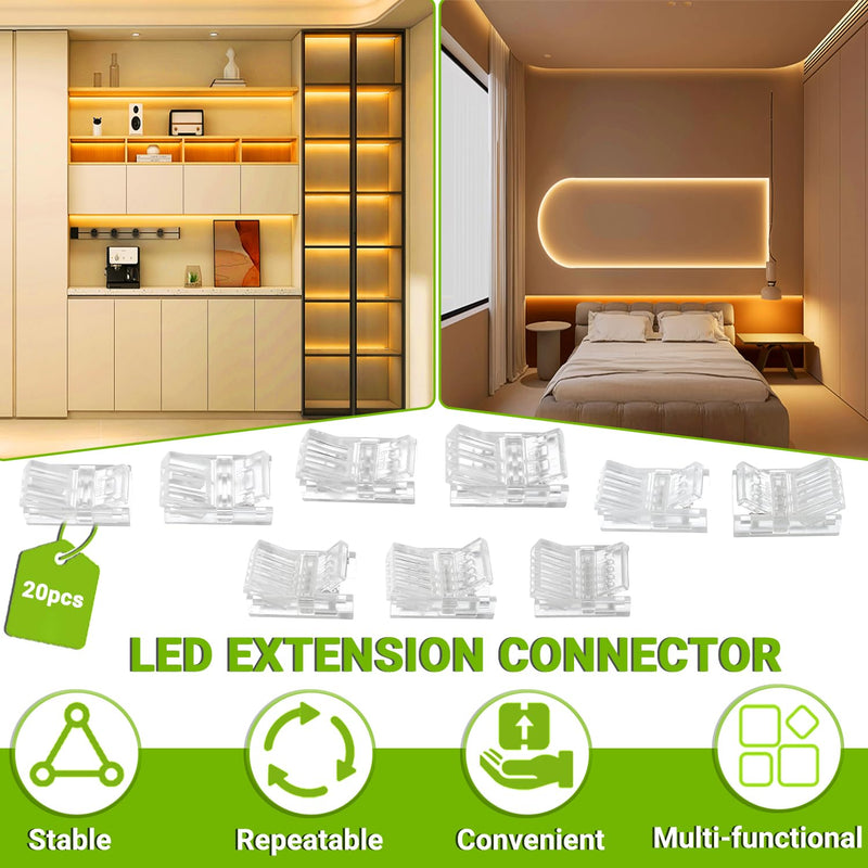 3 Pin 10 mm LED Strip Connector LED Light Connector Strip to Wire Quick Connector RGB Lights Adapter Clear Unwired Gapless Track Lighting Connector for 5050 LED RGB Strip Light(20pcs) 3 Pin 10mm