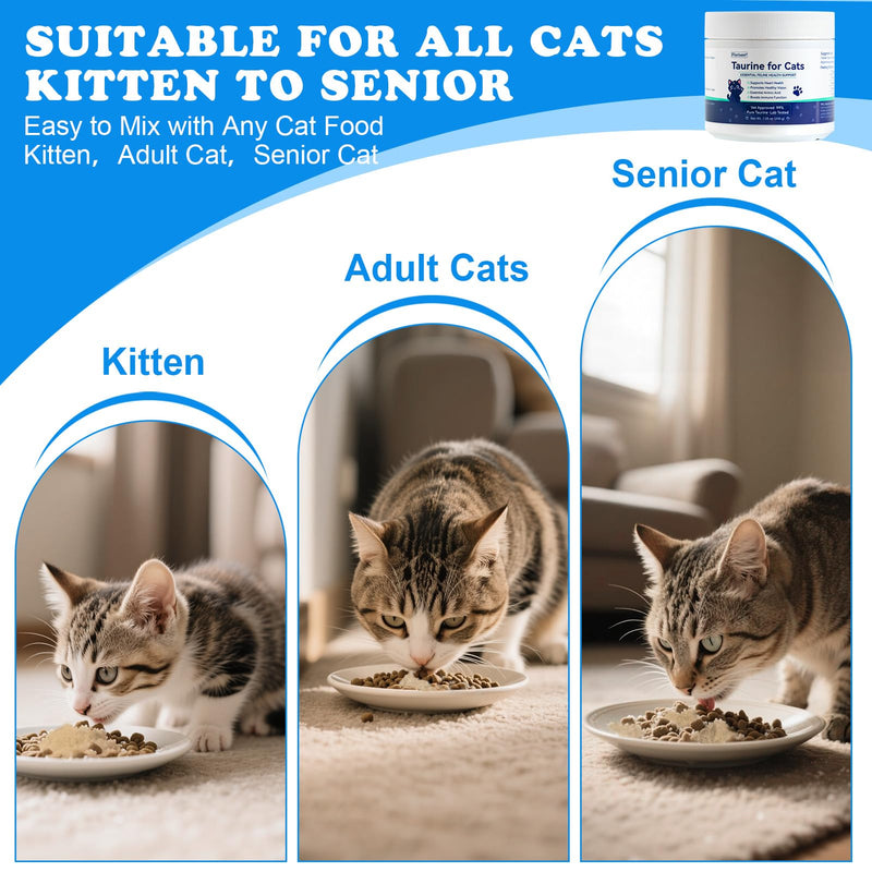 Taurine for Cats, Cat Taurine Supplement for Heart, Vision, Coat Support, Easy to Mix in Food, Unflavored Taurine Powder for All Ages Including Kittens – 200g(7 oz)